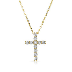 1.20 CTW CZ Prong Set Cross Gold Necklace